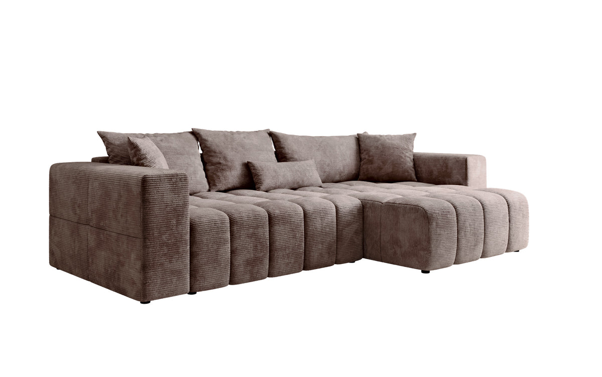 Designer Ecksofa Momo mit Schlaf- und Klappfunktion in Cord
