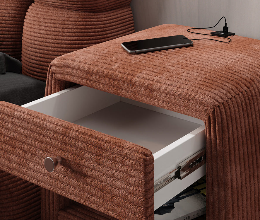 Designer Nachttisch Lilly mit USB Anschluss in Cord
