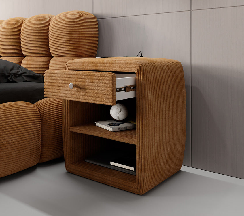 Designer Nachttisch Lilly mit USB Anschluss in Cord