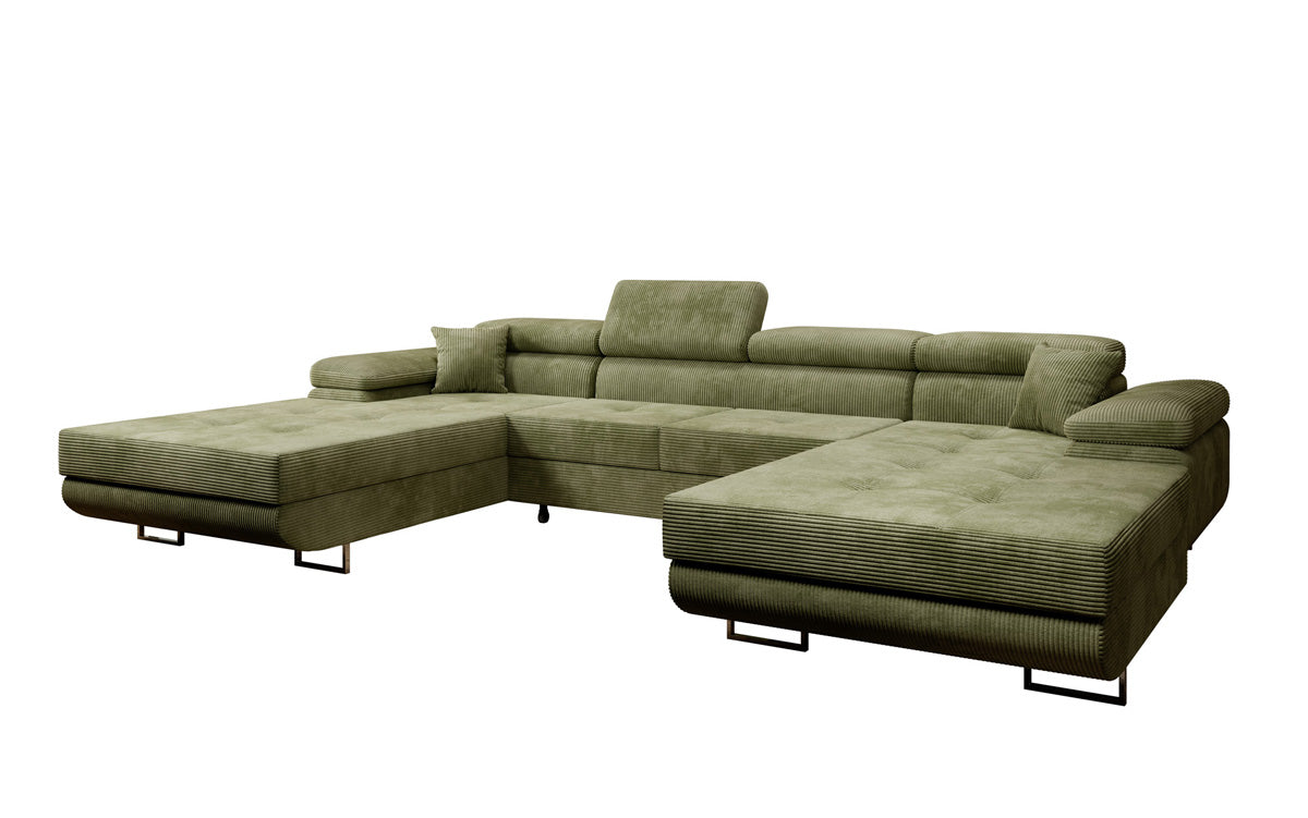 Designer Sofa Calvera U mit Schlaf- und Klappfunktion in Cord