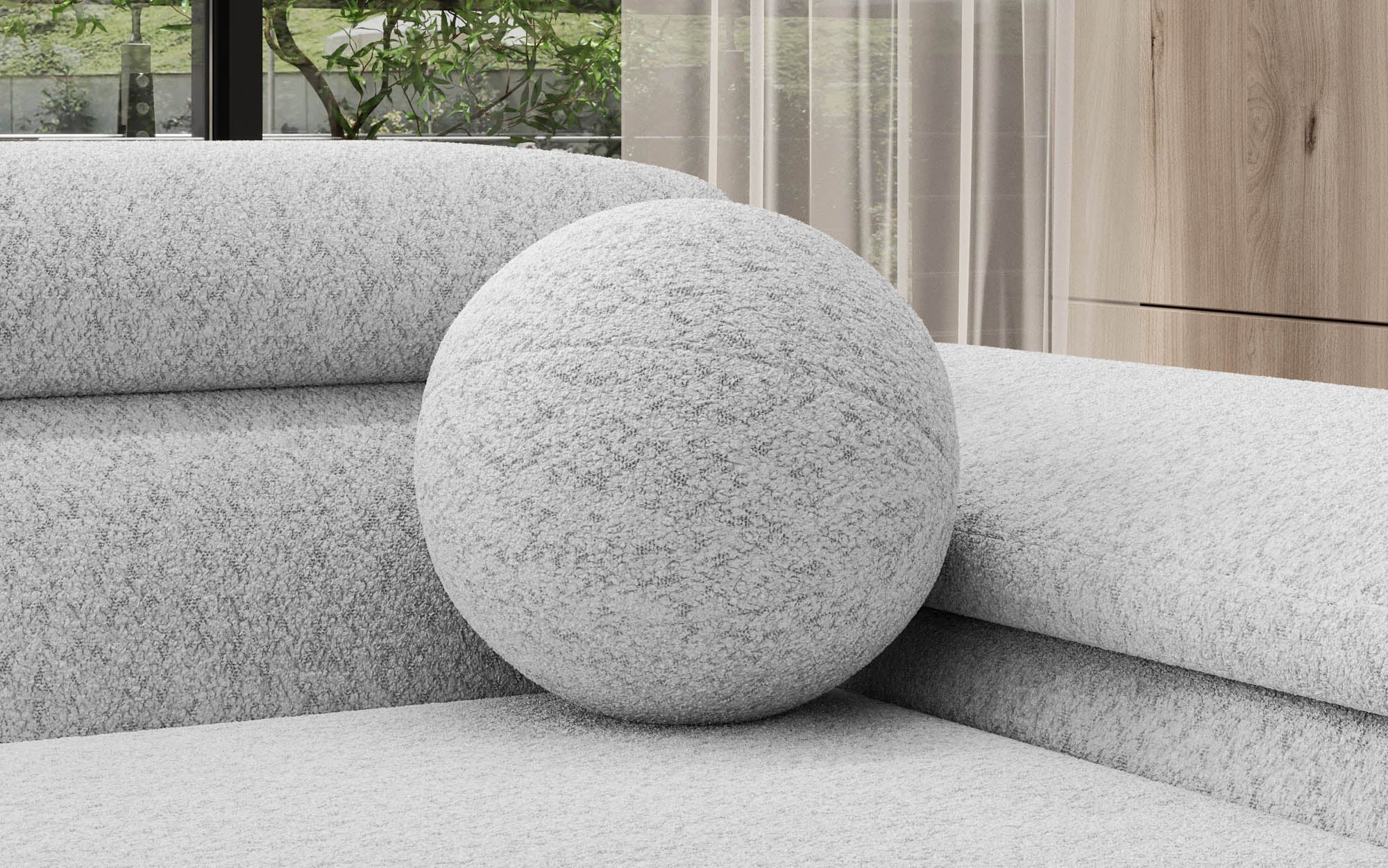 Rundes Zierkissen Sphere ⌀35 cm aus Bouclé