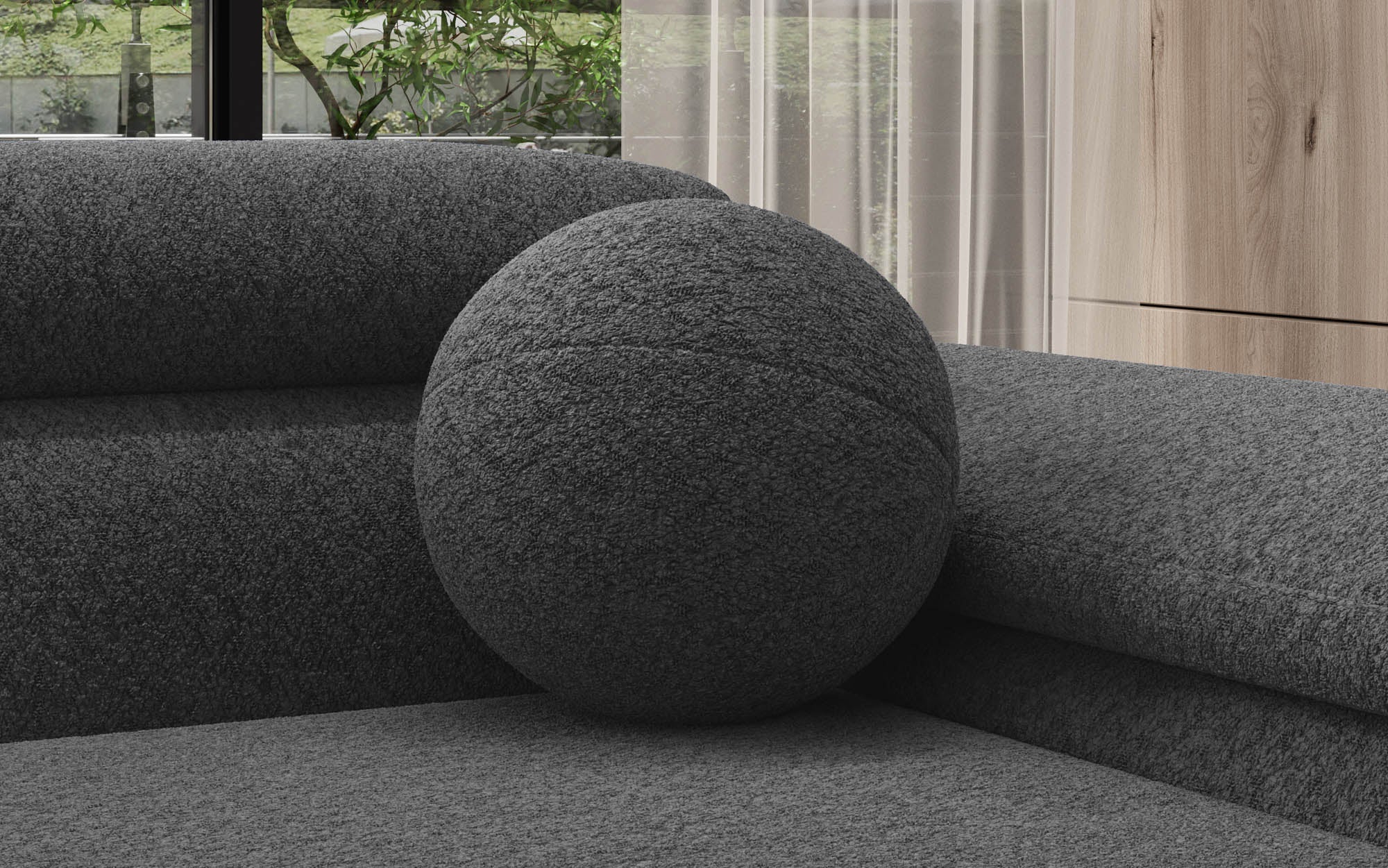 Rundes Zierkissen Sphere ⌀35 cm aus Bouclé