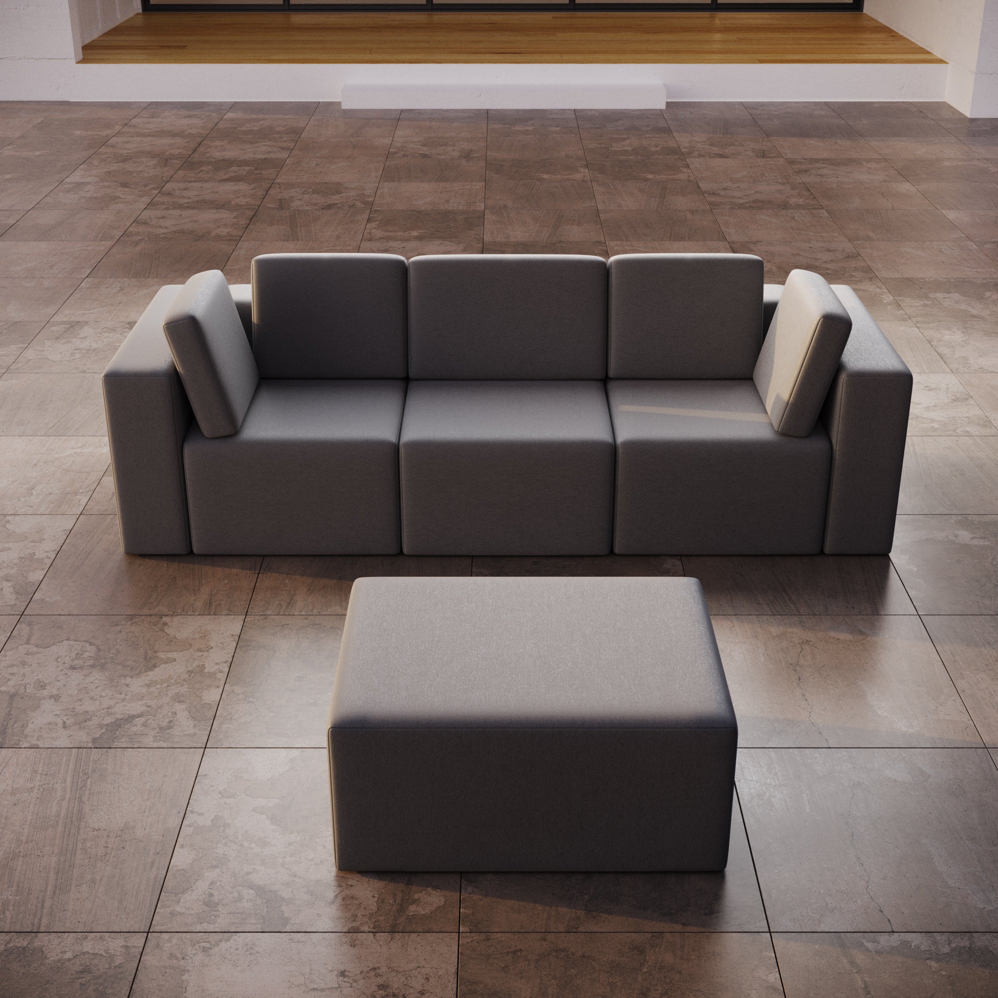 Modulares 3er Gartensofa Eden mit Beistellhocker