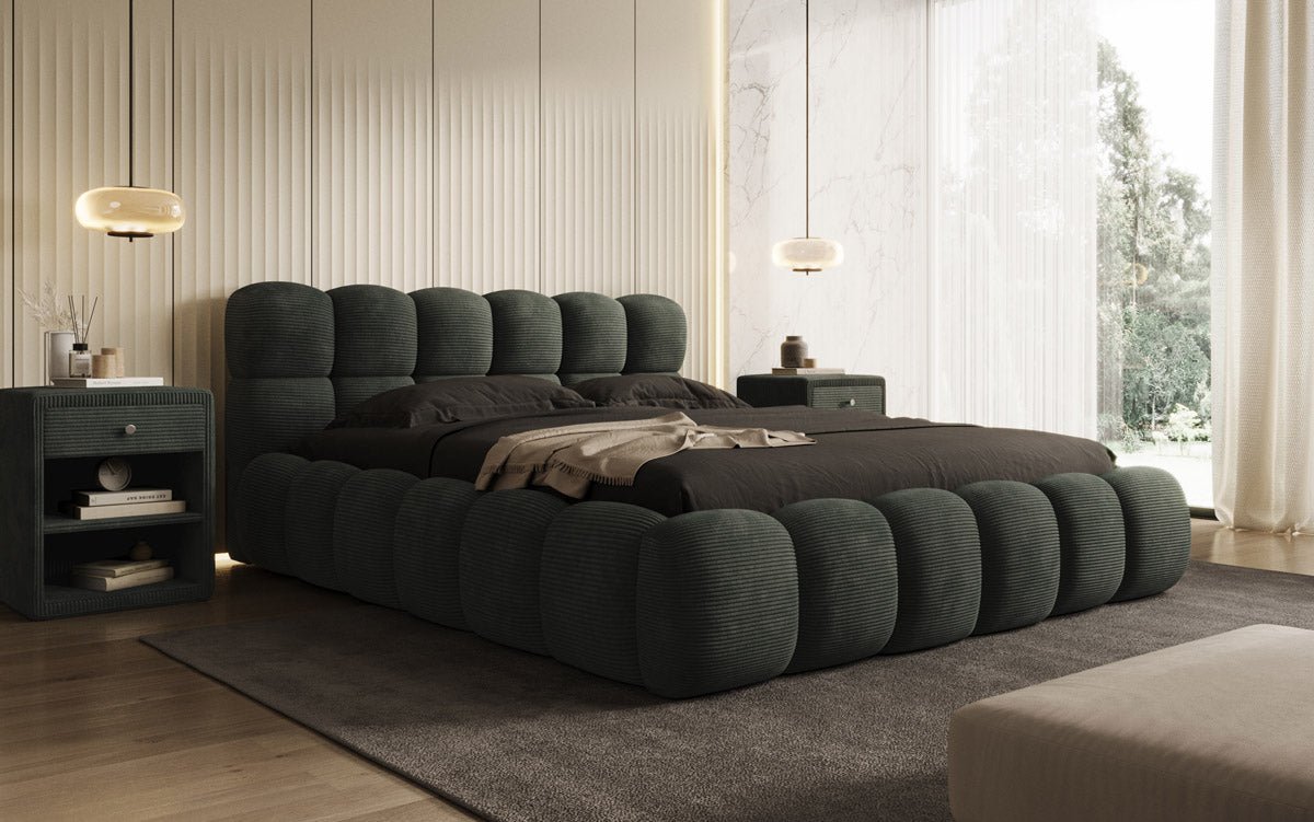 Designer Polsterbett Boston Cord mit Stauraum inkl. Aufbau
