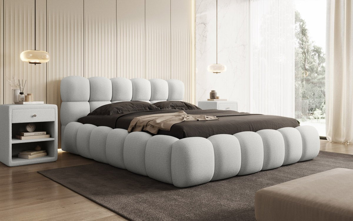 Designer Polsterbett Boston Bouclé mit Stauraum inkl. Aufbau