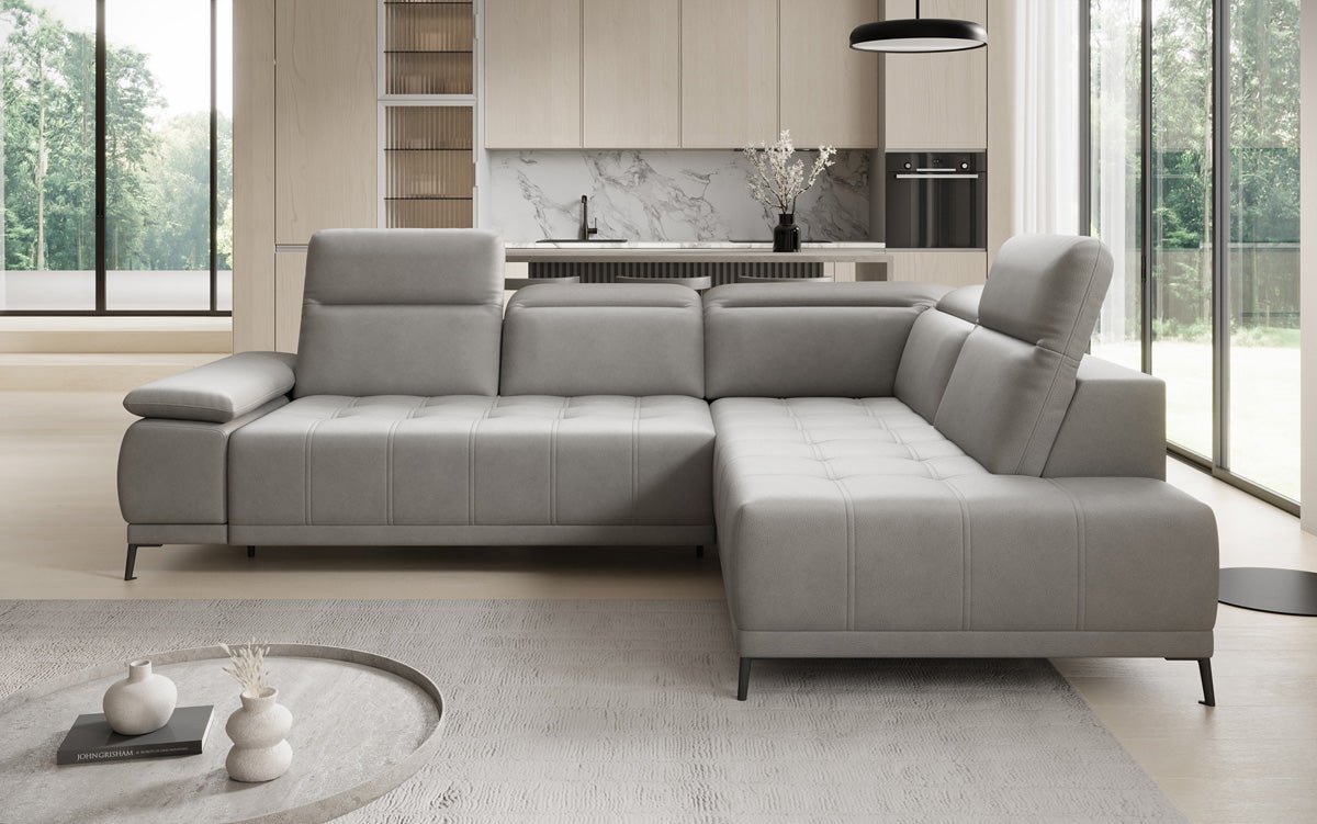 Designer L Sofa Lyra mit elektrischer Schlaffunktion in Echtleder