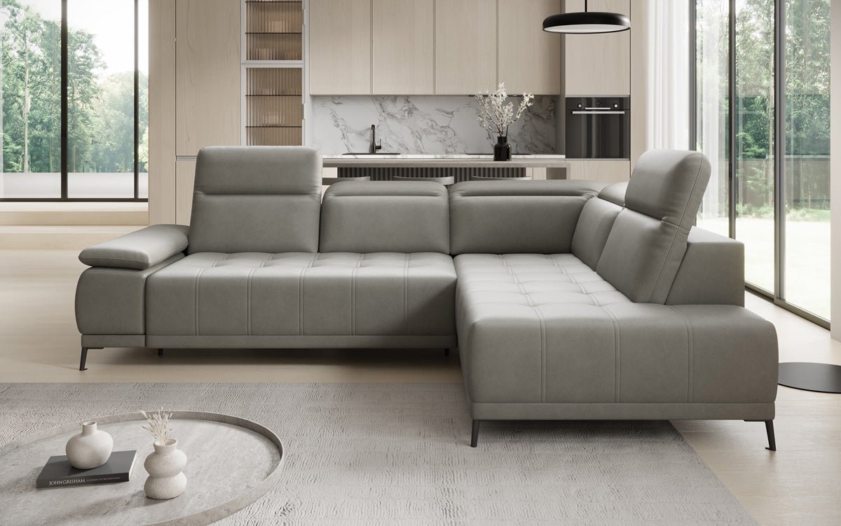 Designer L Sofa Lyra mit elektrischer Schlaffunktion in Echtleder