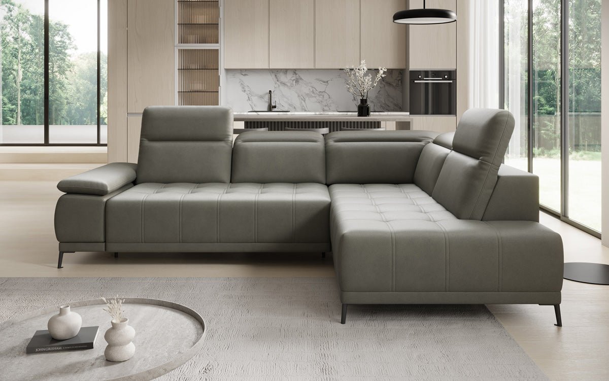 Designer L Sofa Lyra mit elektrischer Schlaffunktion in Echtleder