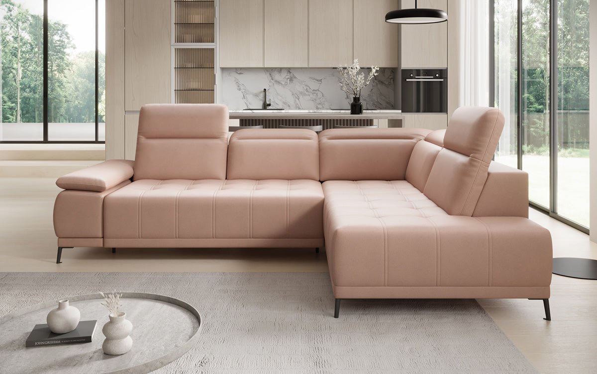 Designer L Sofa Lyra mit elektrischer Schlaffunktion in Echtleder