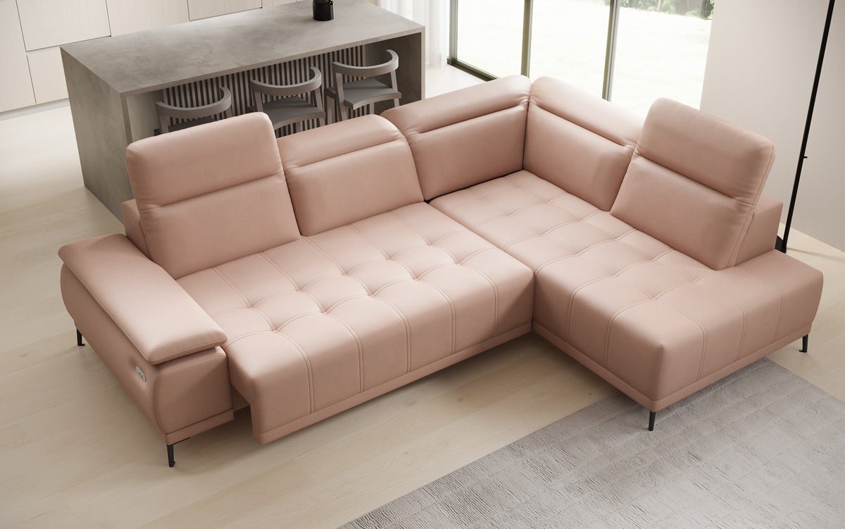 Designer L Sofa Lyra mit elektrischer Schlaffunktion in Echtleder