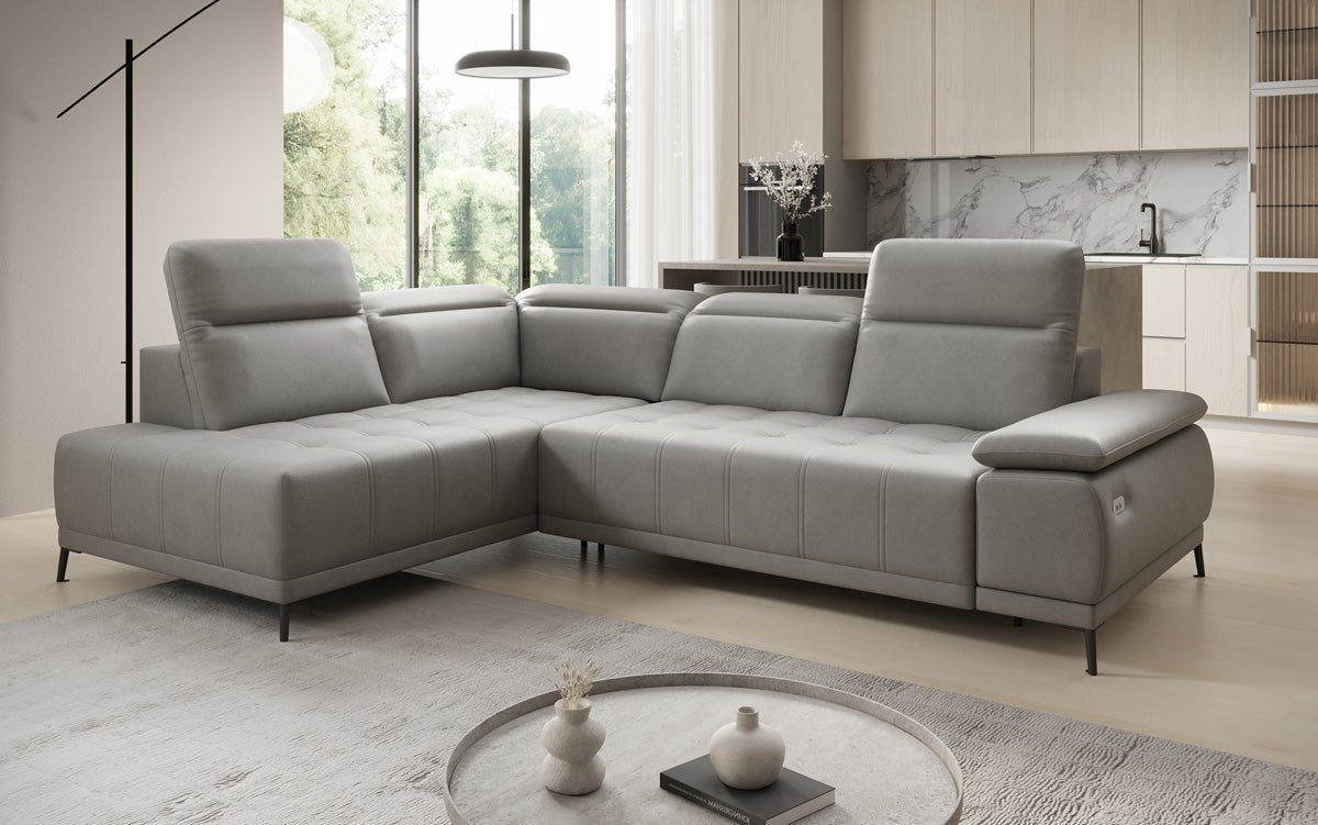 Designer L Sofa Lyra mit elektrischer Schlaffunktion in Echtleder