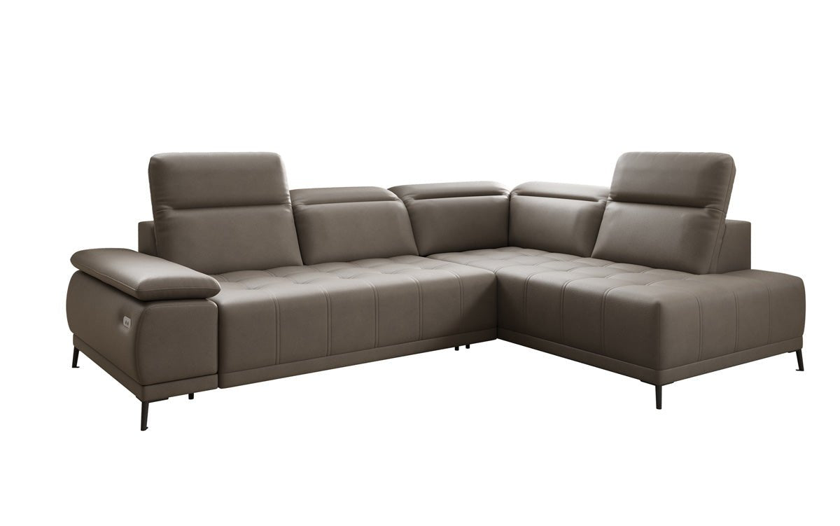 Designer L Sofa Lyra mit elektrischer Schlaffunktion in Echtleder