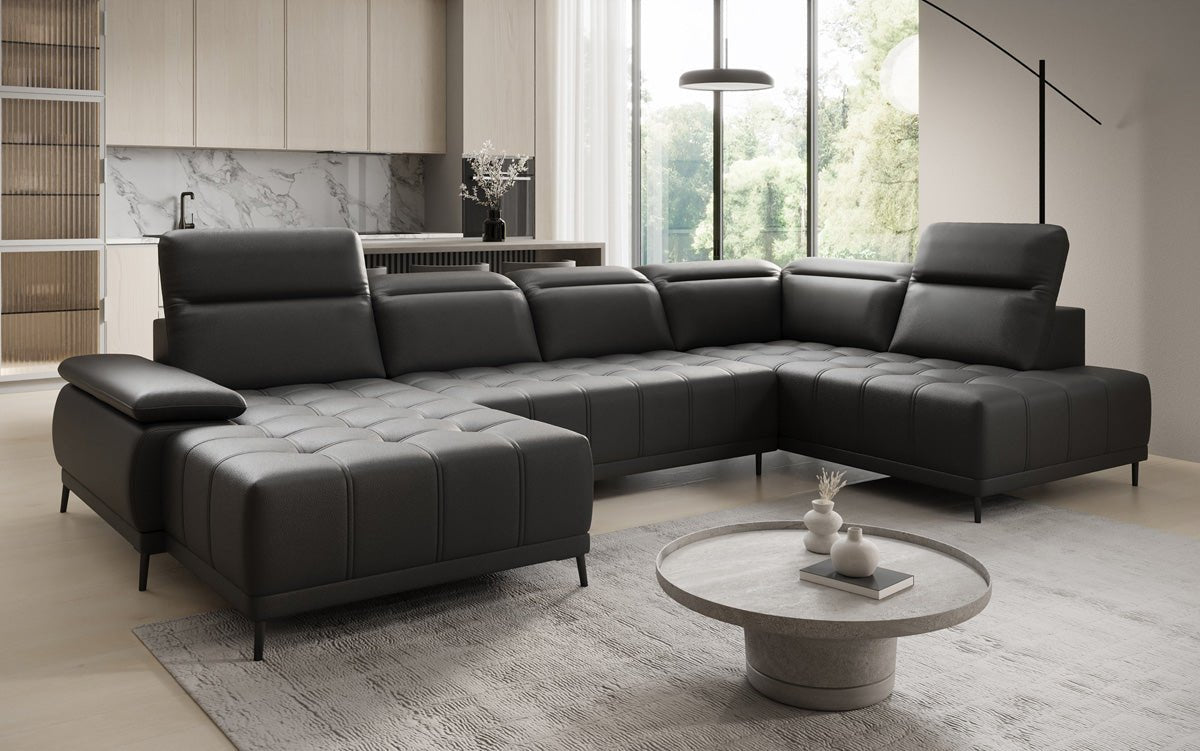 Designer Sofa Lyra U mit elektrischer Schlaffunktion in Echtleder