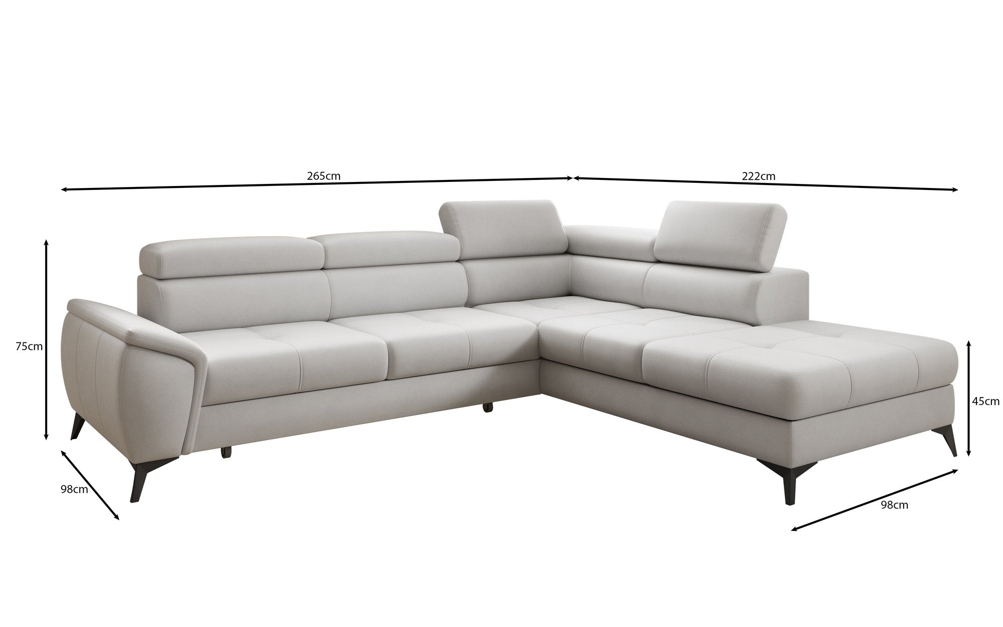Designer L Sofa Aveline mit Schlaffunktion und Stauraum in Echtleder