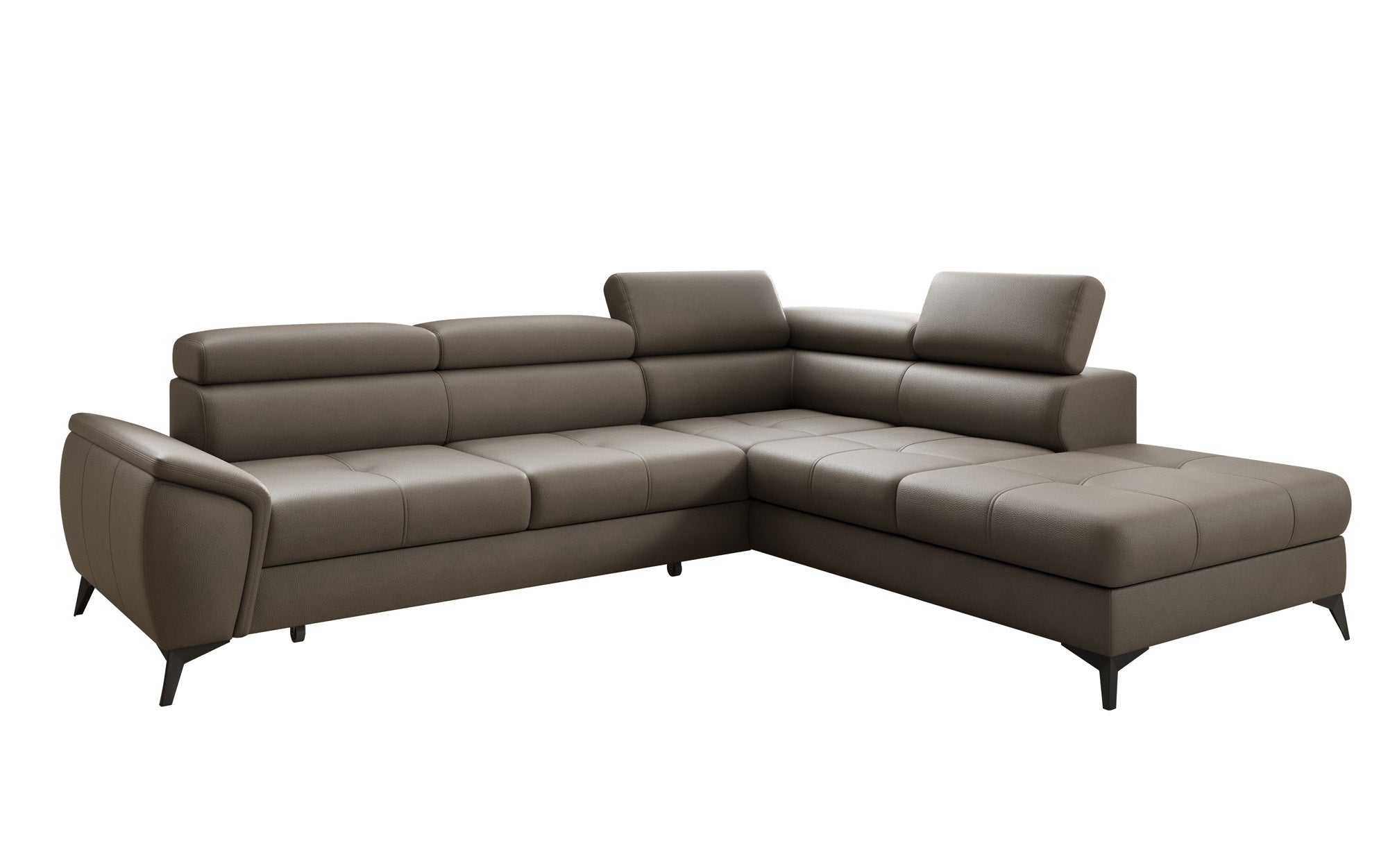 Designer L Sofa Aveline mit Schlaffunktion und Stauraum in Echtleder