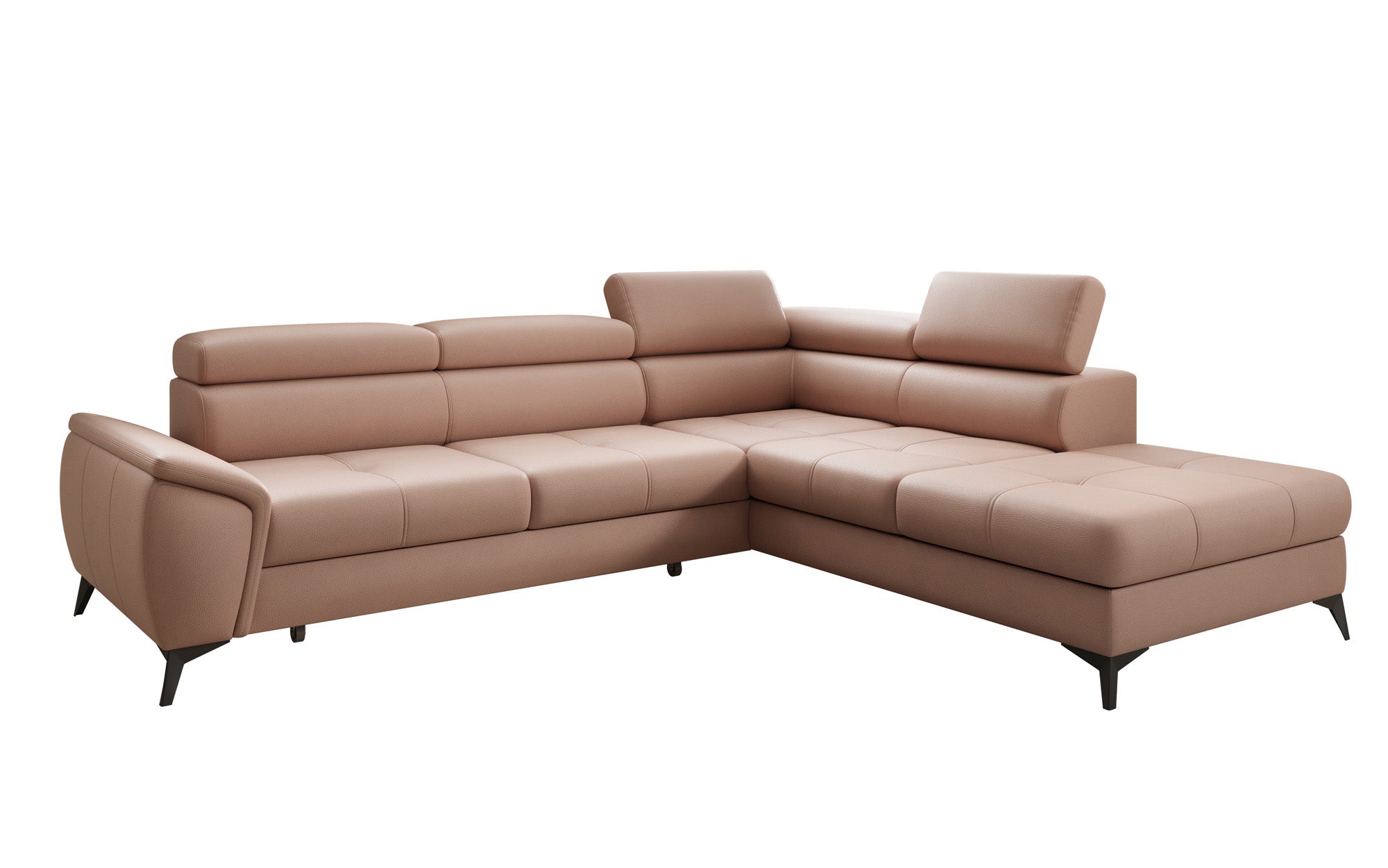 Designer L Sofa Aveline mit Schlaffunktion und Stauraum in Echtleder