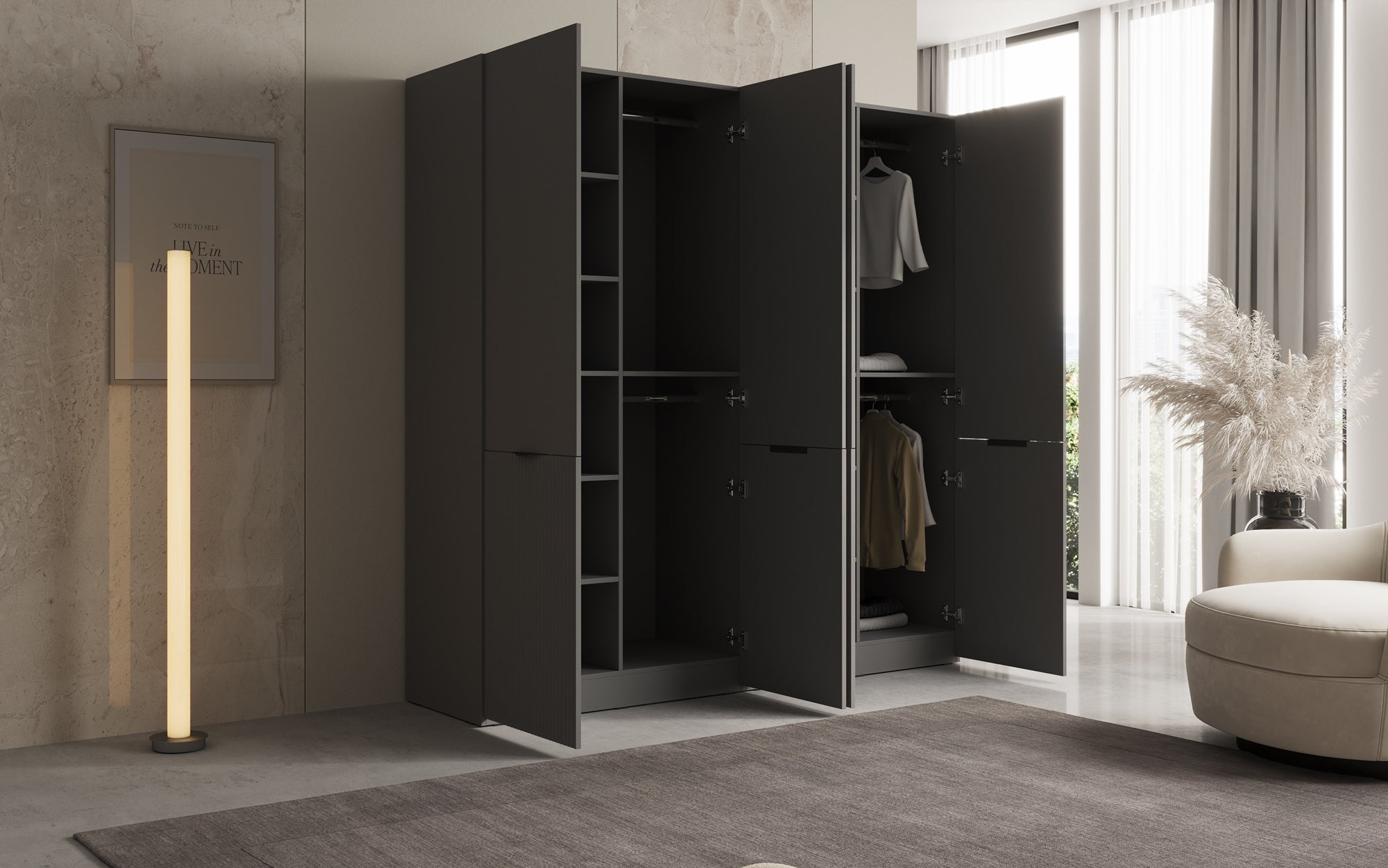 Modulo Elen – Zweimoduliger Kleiderschrank mit strukturierter Front