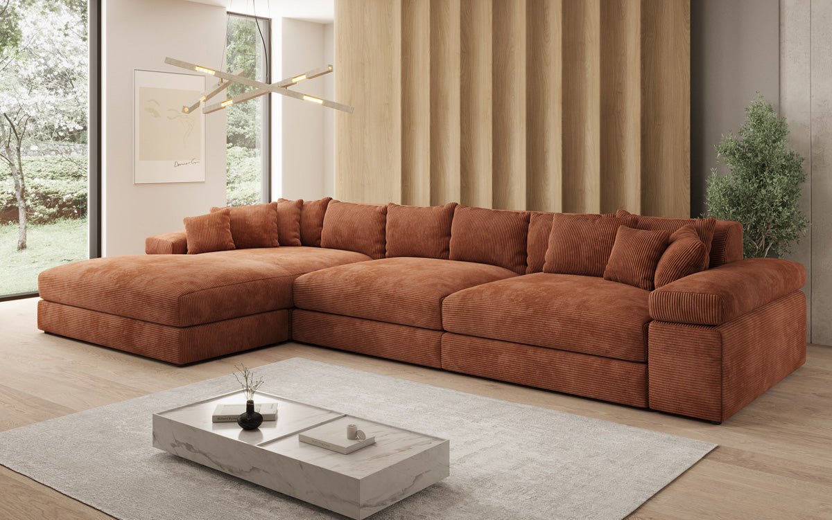 Designer Sofa Bernardo L Maxi mit breiter Ottomane in Cord