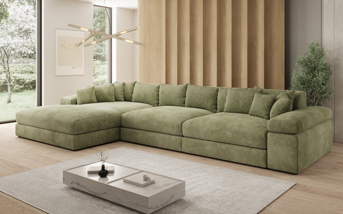 Designer Sofa Bernardo L Maxi mit breiter Ottomane in Cord