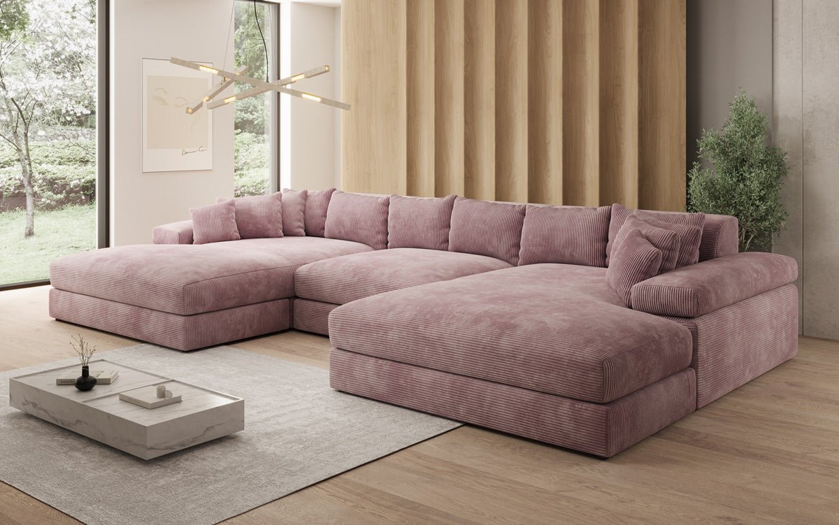 Designer Sofa Bernardo U mit breiter Ottomane in Cord