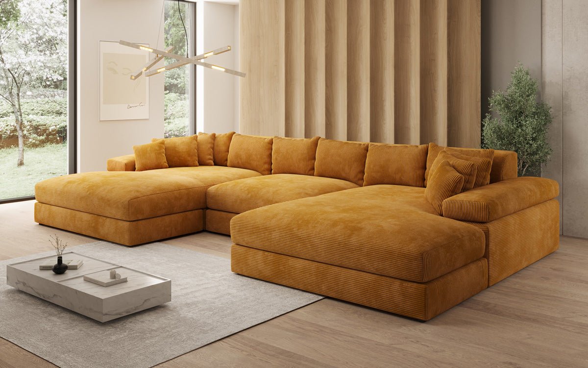 Designer Sofa Bernardo U mit breiter Ottomane in Cord
