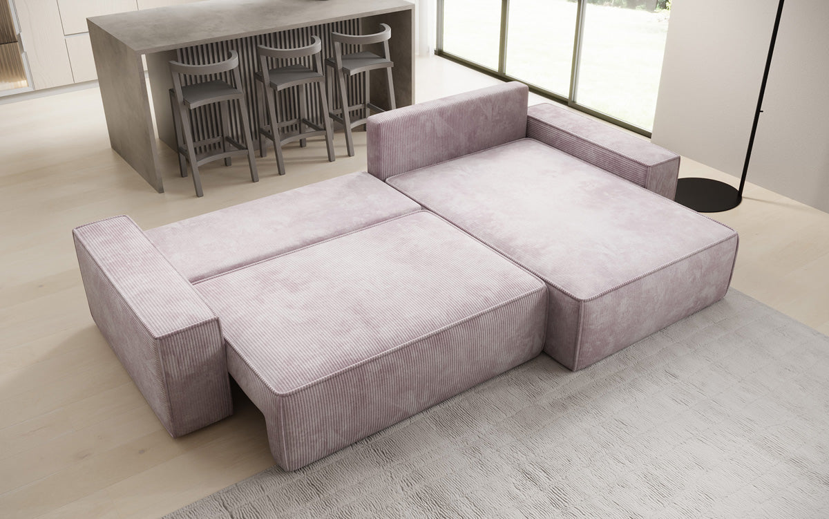 Designer Ecksofa Lunaro mit Schlaf- und Klappfunktion in Cord