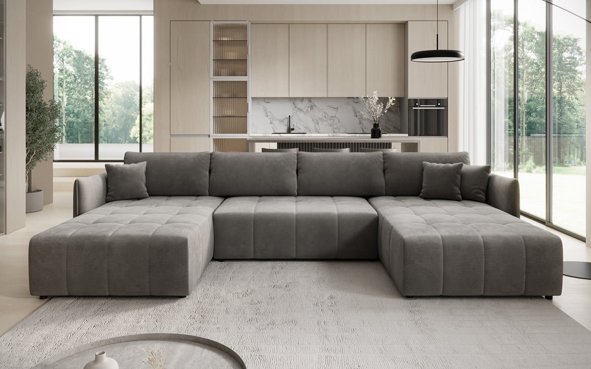 Designer Sofa Velaro U mit Schlaf- und Klappfunktion in Samt