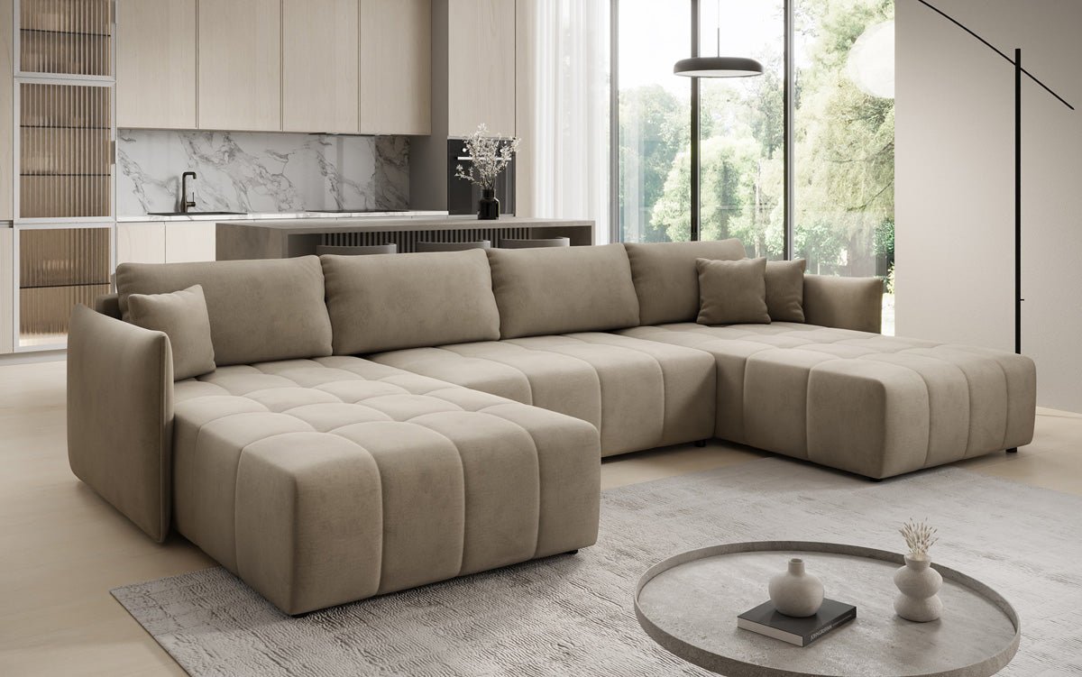 Designer Sofa Velaro U mit Schlaf- und Klappfunktion in Samt