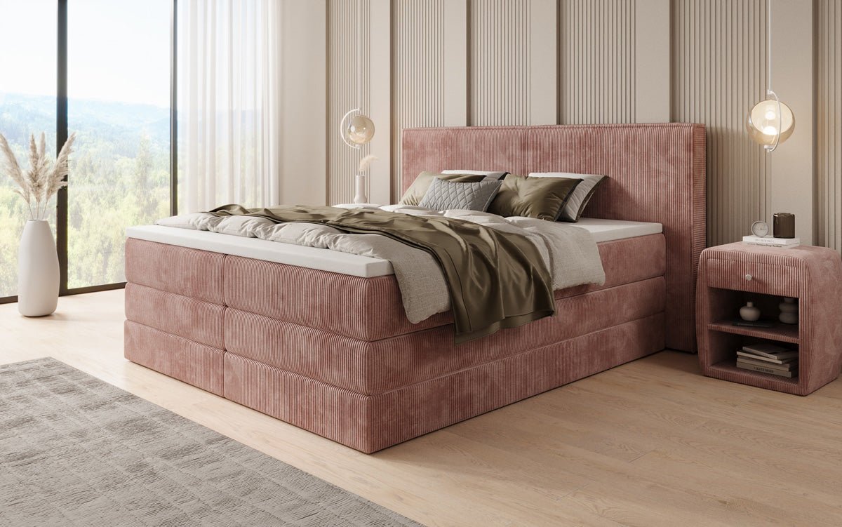 Boxspringbett Ophelia mit hochklappbarem Stauraum in Cord