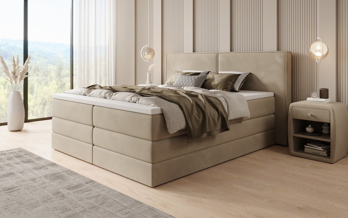 Boxspringbett Ophelia mit hochklappbarem Stauraum in Samt