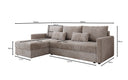 Designer Ecksofa Roma in Cord mit Schlaf- und Klappfunktion