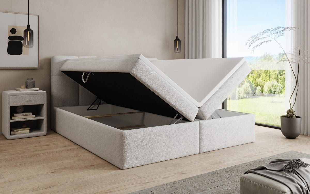 Boxspringbett Cozy II in Teddy Bouclé mit Stauraum
