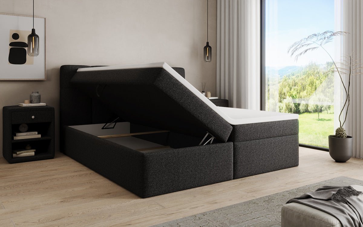 Boxspringbett Cozy II in Teddy Bouclé mit Stauraum