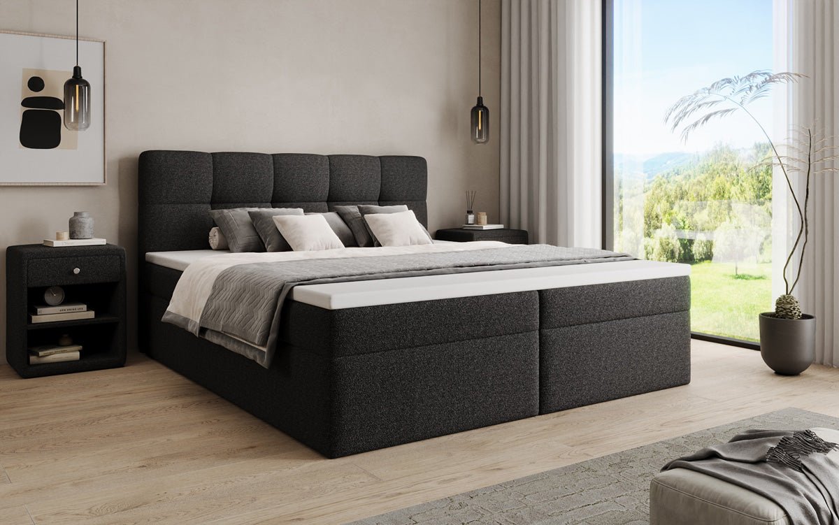 Boxspringbett Cozy II in Teddy Bouclé mit Stauraum