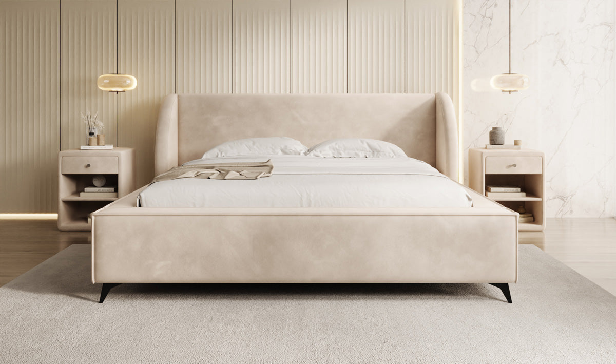 Designer Polsterbett Freya in Samt mit Stauraum