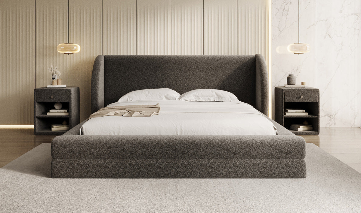 Designer Polsterbett Liv in Strukturstoff mit Stauraum