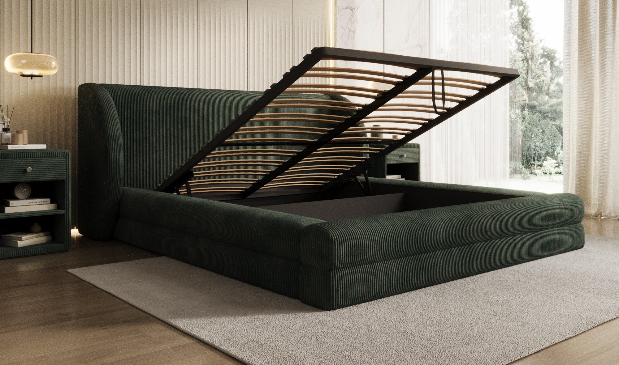Designer Polsterbett Liv Cord mit Stauraum