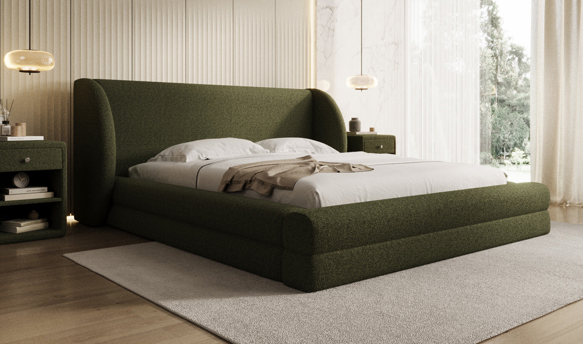 Designer Polsterbett Liv in Teddy Bouclé mit Stauraum