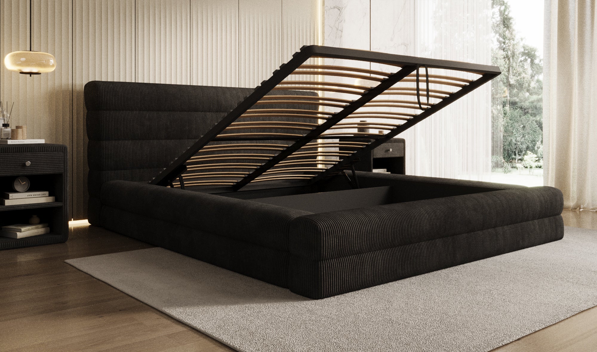 Designer Polsterbett Maren Cord mit Stauraum