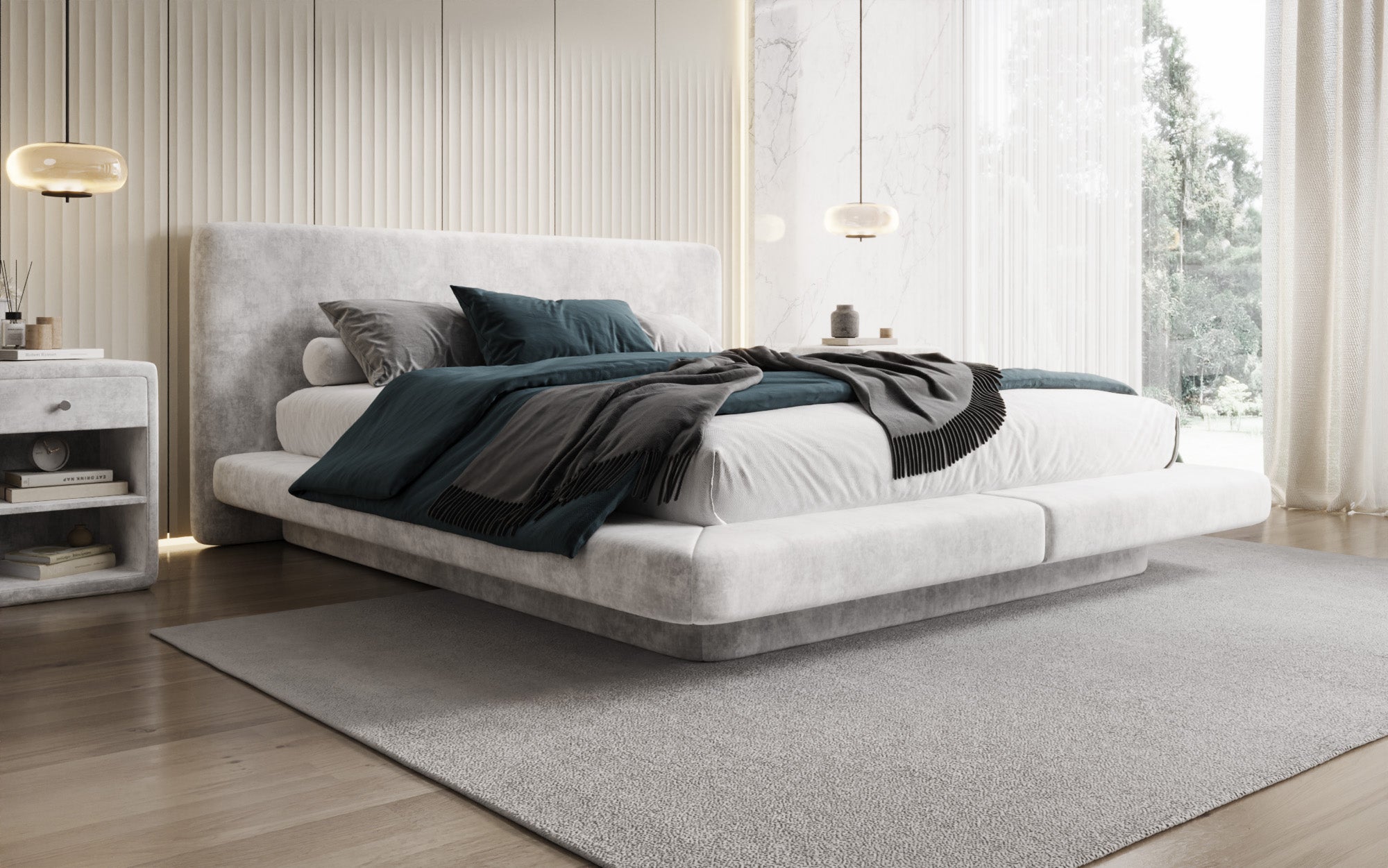 Designer Polsterbett Yumi in Samt