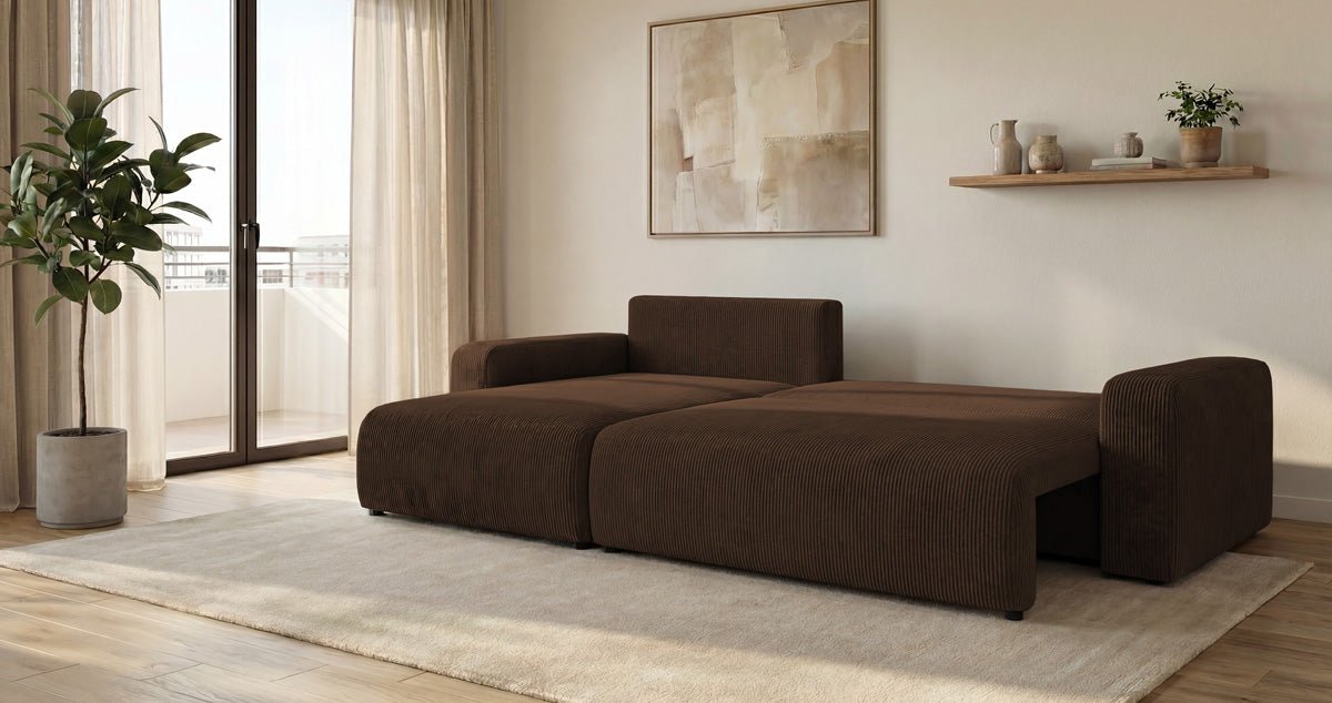 Designer Sofa Noma mit Schlaf- und Klappfunktion in Cord