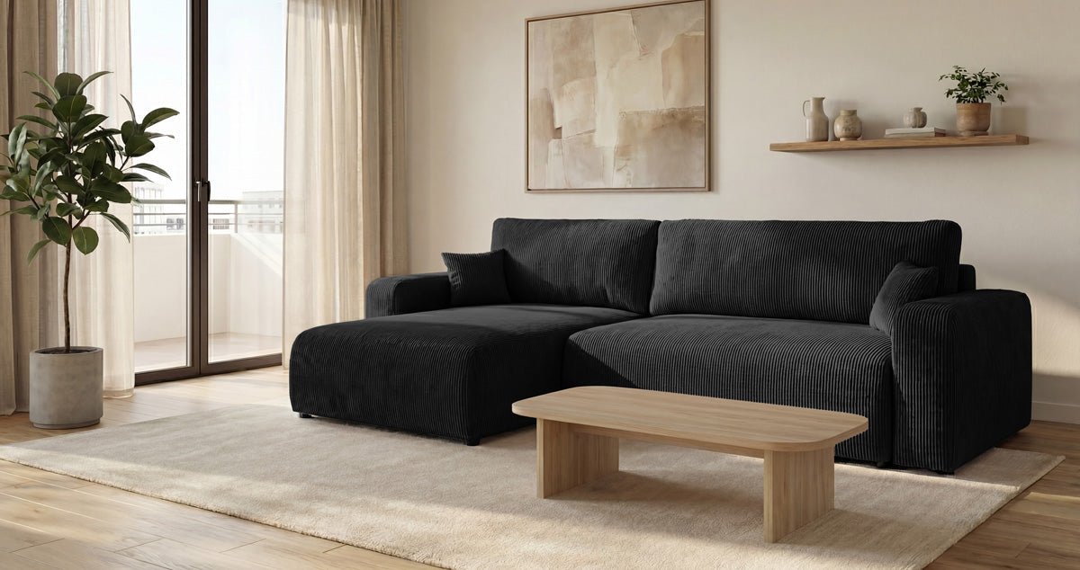 Designer Sofa Noma mit Schlaf- und Klappfunktion in Cord