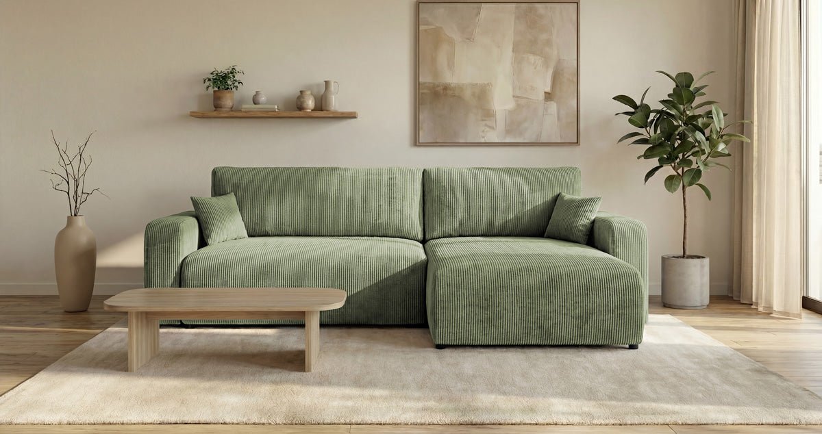 Designer Sofa Noma mit Schlaf- und Klappfunktion in Cord