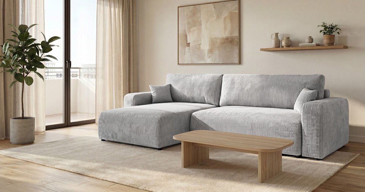 Designer Sofa Noma mit Schlaf- und Klappfunktion in Cord