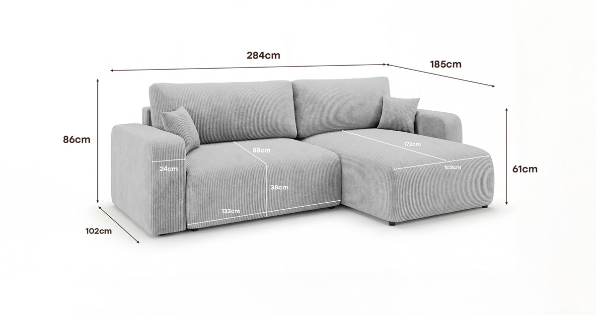 Designer Sofa Noma mit Schlaf- und Klappfunktion in Cord