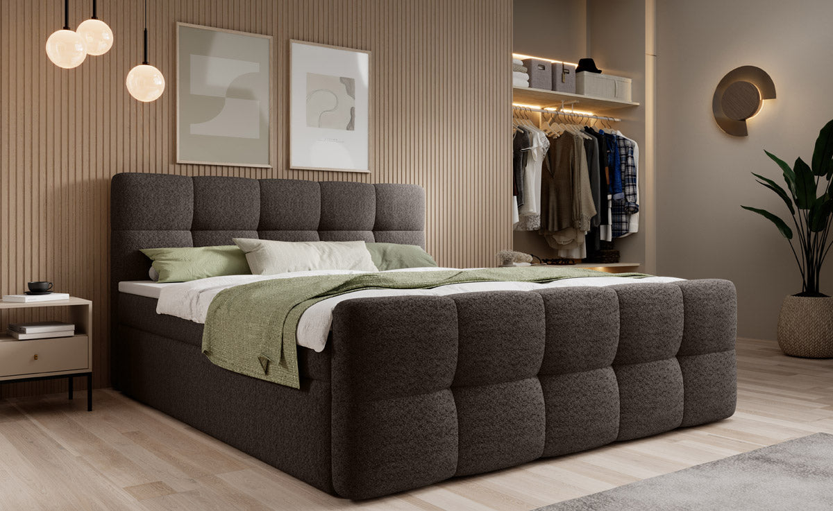 Boxspringbett Cozy Bouclé mit Stauraum