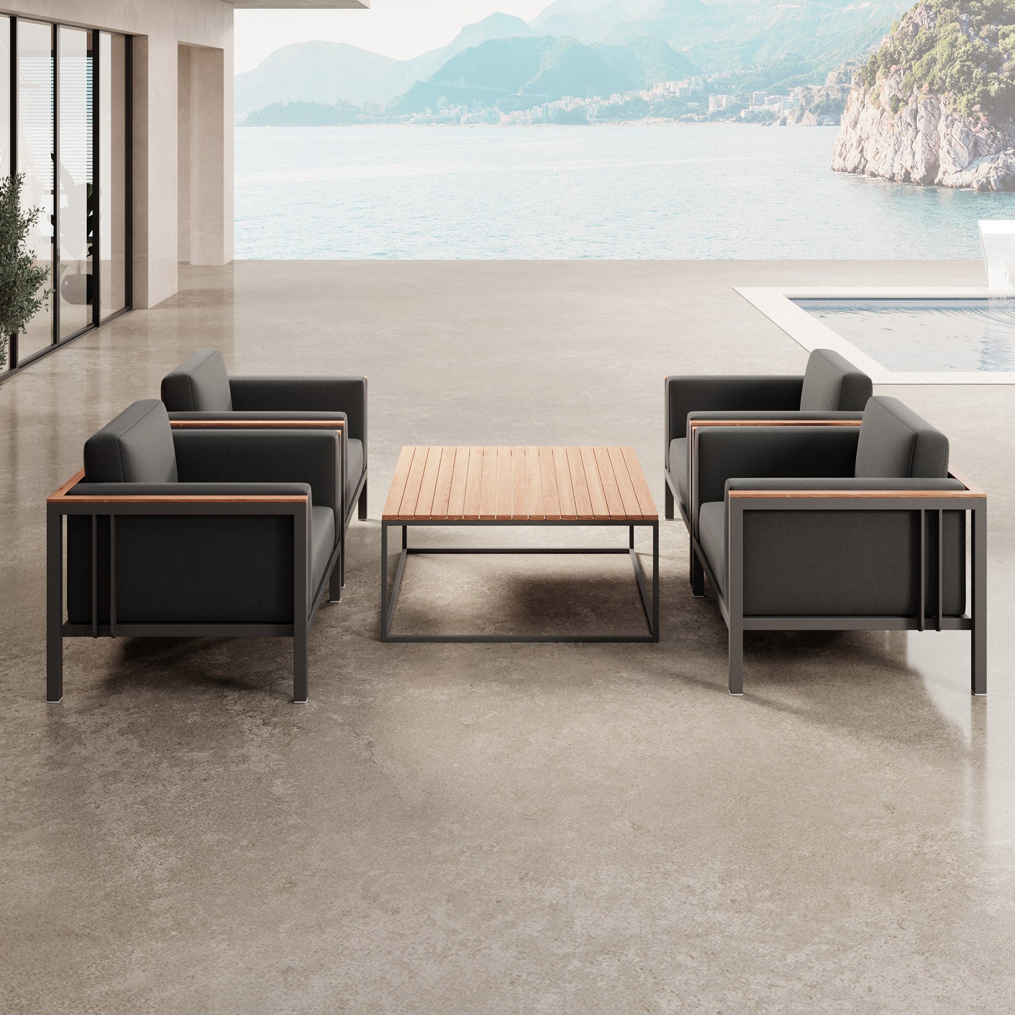 Euphoria – 4 Loungesessel & Tisch aus Aluminium | Aevora™ Kollektion