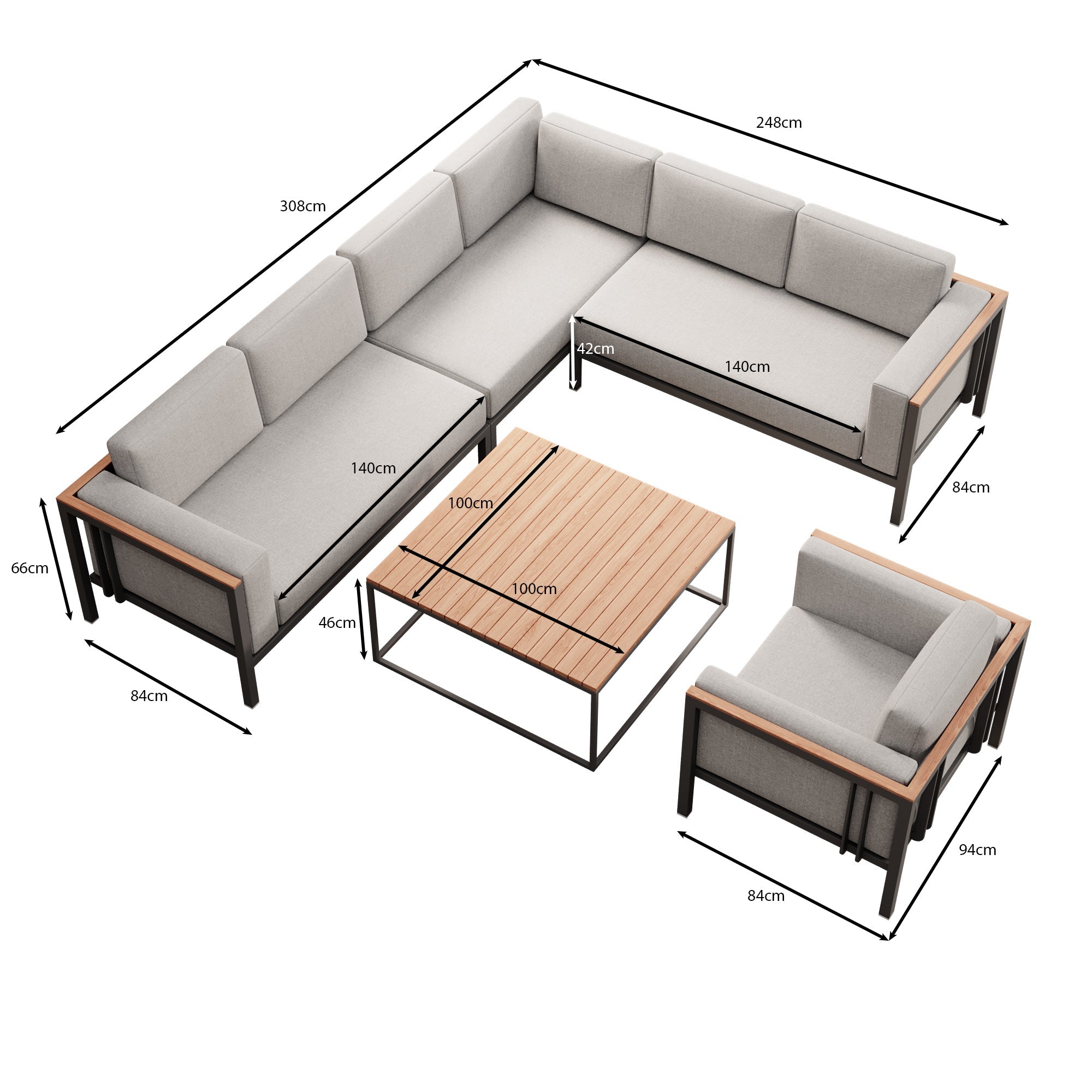 Euphoria – Ecklounge, Loungesessel & Tisch aus Aluminium | Aevora™ Kollektion