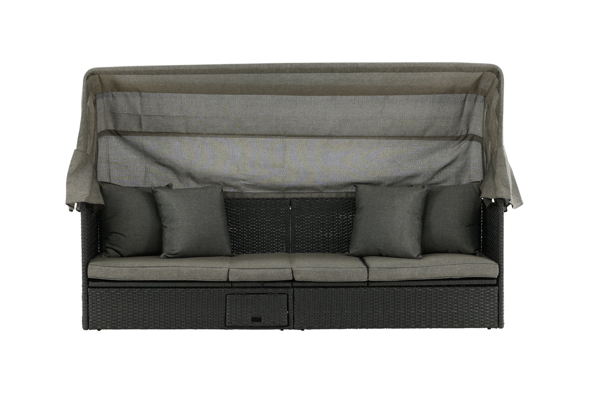 Garten Daybed Merano – Outdoor-Liege mit Sonnendach aus Polyrattan in Schwarz