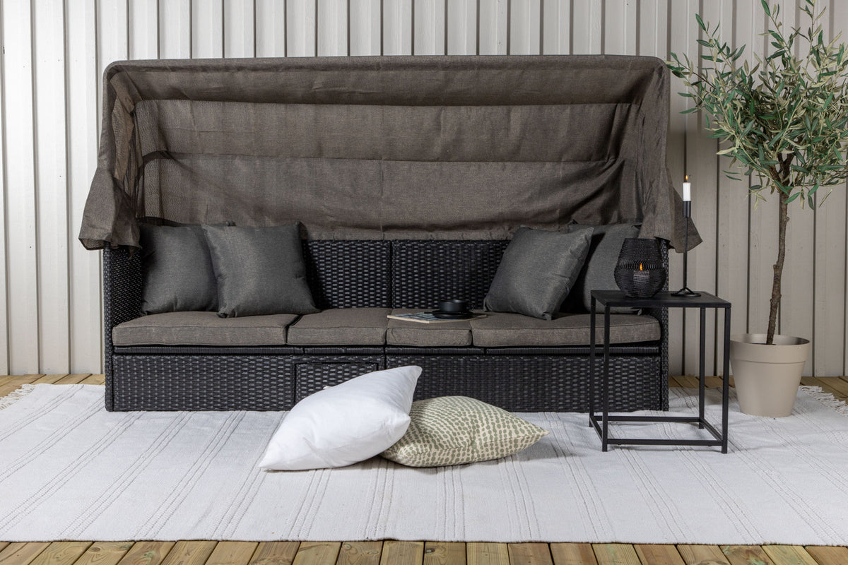 Garten Daybed Merano – Outdoor-Liege mit Sonnendach aus Polyrattan in Schwarz